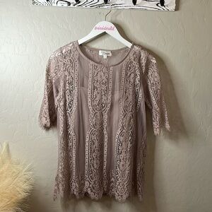 eve & maddie two piece lacy tunic length top chocolate lavender color small